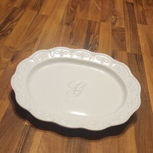 Mudpie Signature Monogram Collection "G" Cream Beaded Scalloped Edge Platter